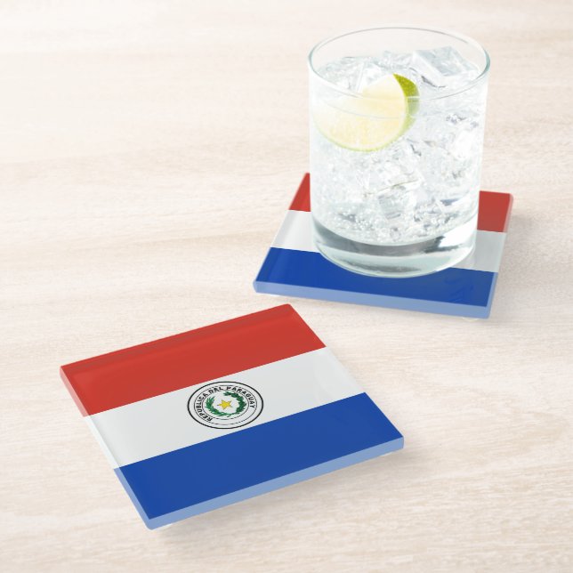 Posavasos De Vidrio Bandera de Paraguay (Angular)