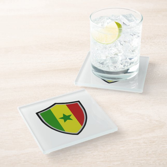 Posavasos De Vidrio Bandera de Senegal (Angular)