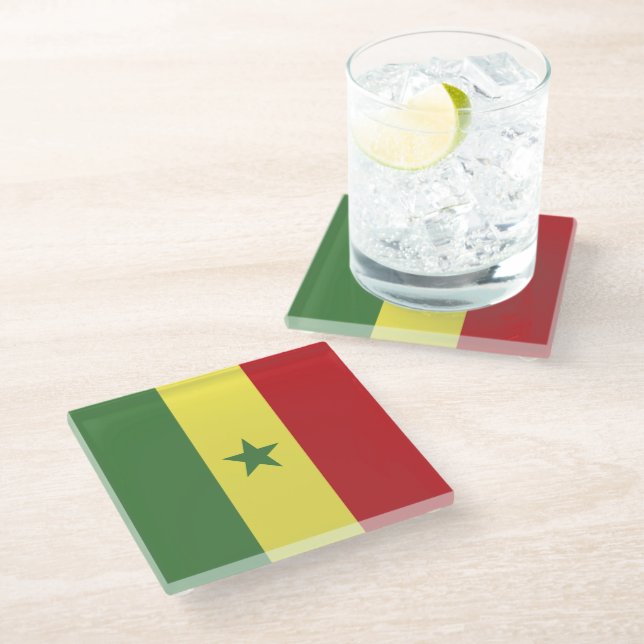 Posavasos De Vidrio Bandera de Senegal (Angular)