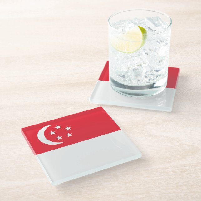 Posavasos De Vidrio Bandera de Singapur (Angular)