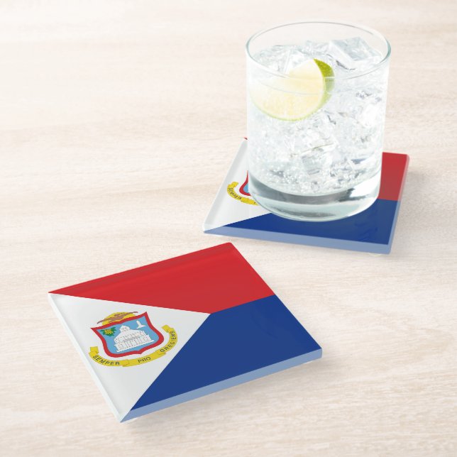 Posavasos De Vidrio Bandera de Sint Maarten (Angular)