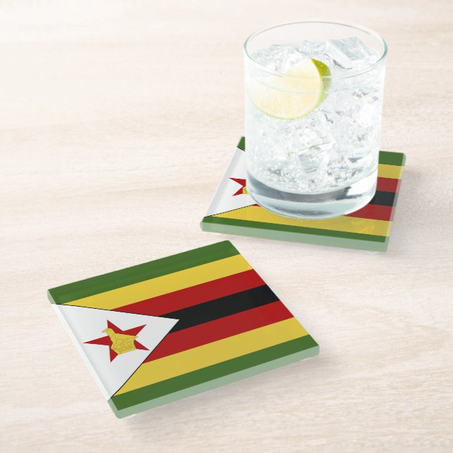 Posavasos De Vidrio Bandera de Zimbabue (Angular)
