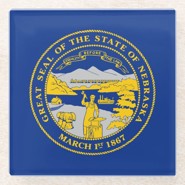 Posavasos De Vidrio Bandera del Estado de Nebraska (Anverso)