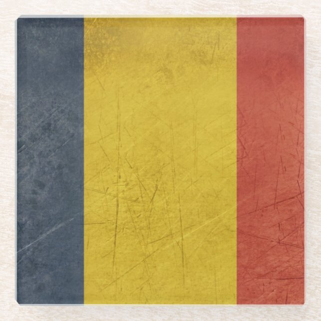 Posavasos De Vidrio Bandera del estado soberano del Grunge de Rumania (Anverso)