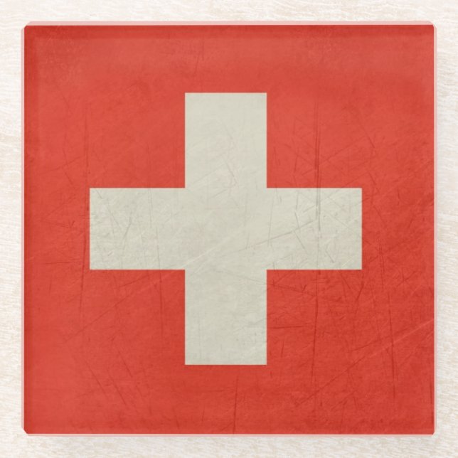 Posavasos De Vidrio Bandera del estado soberano del Grunge de Suiza (Anverso)