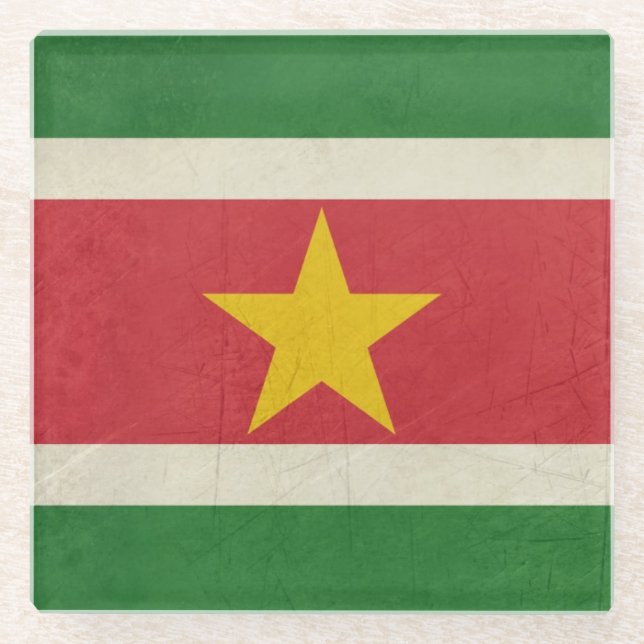 Posavasos De Vidrio Bandera del estado soberano del Grunge de Suriname (Anverso)