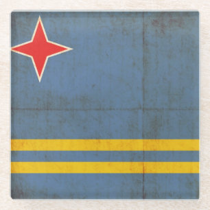 Posavasos De Vidrio Bandera del Grunge de Aruba (Países Bajos)