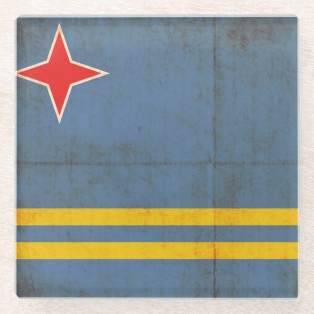 Posavasos De Vidrio Bandera del Grunge de Aruba (Países Bajos) (Anverso)