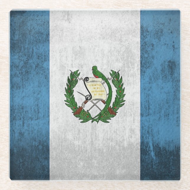 Posavasos De Vidrio Bandera del Grunge de Guatemala (Anverso)