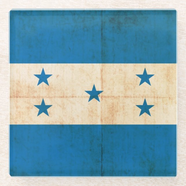 Posavasos De Vidrio Bandera del Grunge de Honduras (Anverso)