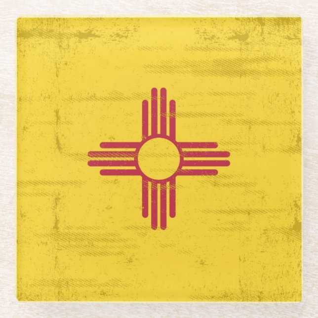 Posavasos De Vidrio Bandera del grunge de New México. Bandera de New (Anverso)