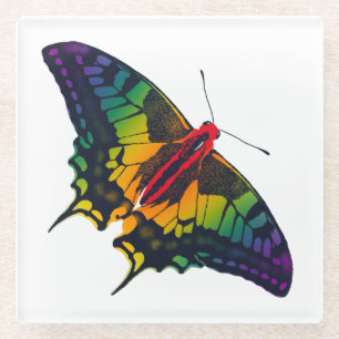 Posavasos De Vidrio Bandera del Orgullo Arcoiris Mariposa Tradicional