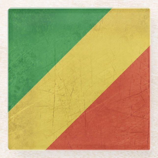 Posavasos De Vidrio Bandera del República del Congo (Anverso)