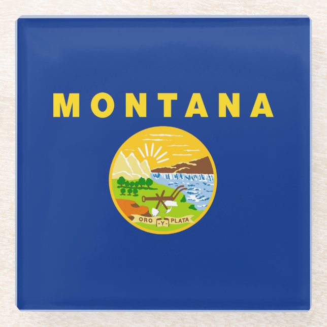 Posavasos De Vidrio Bandera Estatal de Montana (Anverso)