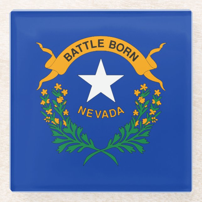 Posavasos De Vidrio Bandera Estatal de Nevada (Anverso)