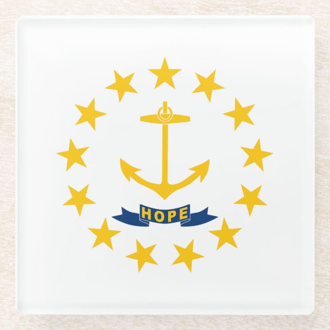 Posavasos De Vidrio Bandera estatal de Rhode Island (Anverso)