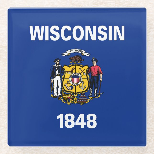 Posavasos De Vidrio Bandera estatal de Wisconsin (Anverso)