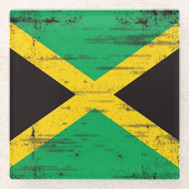 Posavasos De Vidrio Bandera jamaicana del Grunge (Anverso)