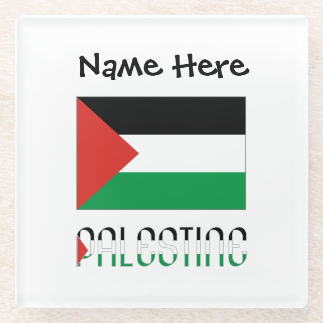 Posavasos De Vidrio Bandera palestina y palestina con tu nombre (Anverso)
