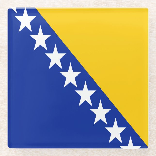 Posavasos De Vidrio Bandera patriótica de Bosnia y Herzegovina (Anverso)
