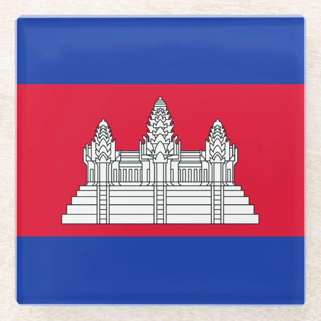 Posavasos De Vidrio Bandera Patriótica De Camboya (Anverso)