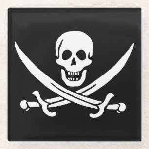 Posavasos De Vidrio Bandera Pirata Calavera Espadas Cruzadas