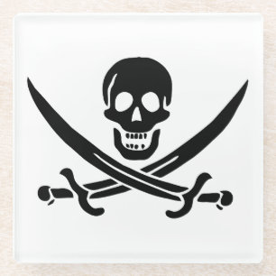 Posavasos De Vidrio Bandera Pirata Calavera Espadas Cruzadas