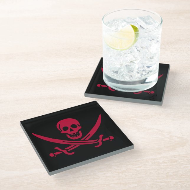Posavasos De Vidrio Bandera pirata de Crimson Skull & Swords Jack en C (Angular)