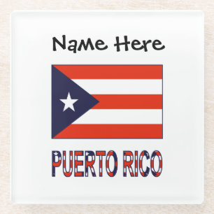 Posavasos De Vidrio Bandera Puertorriqueña Azul Personalización Puerto