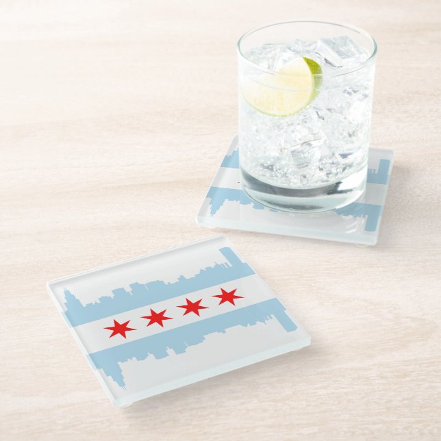 Posavasos De Vidrio Bandera única del horizonte de Chicago (Angular)