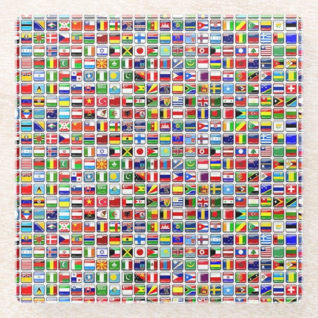 Posavasos De Vidrio Banderas del mundo (Anverso)