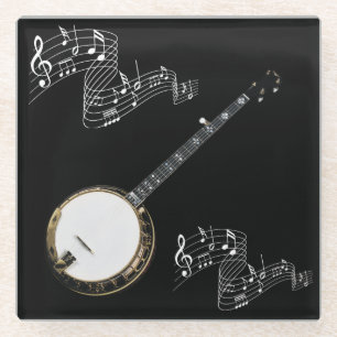 POSAVASOS DE VIDRIO BANJO Y NOTAS MUSICALES