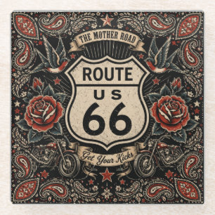 Posavasos De Vidrio Bar de tatuajes estilo Route 66
