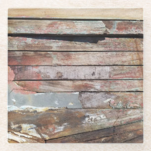 Posavasos De Vidrio Barcaza Rústica Deteriorada Tablas de Madera Náuti