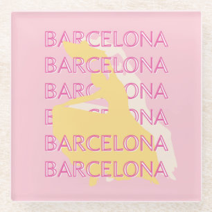 Posavasos De Vidrio Barcelona Travel Art, España, Travel Art, Pink