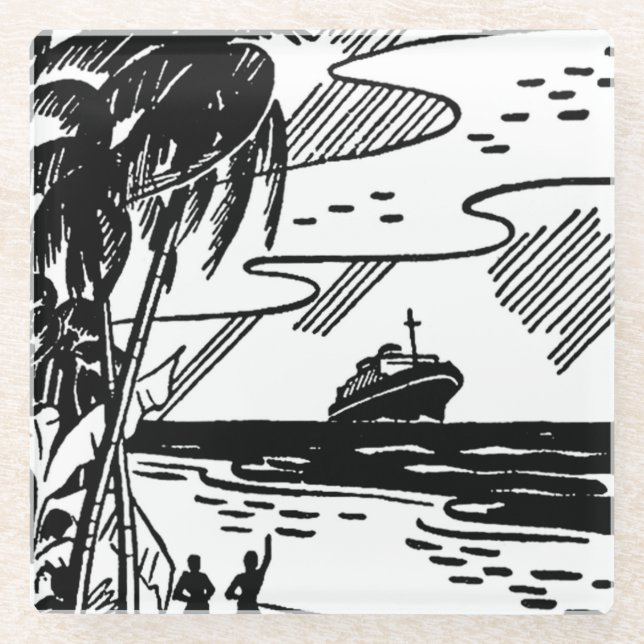 Posavasos De Vidrio Barco de crucero retro (Anverso)