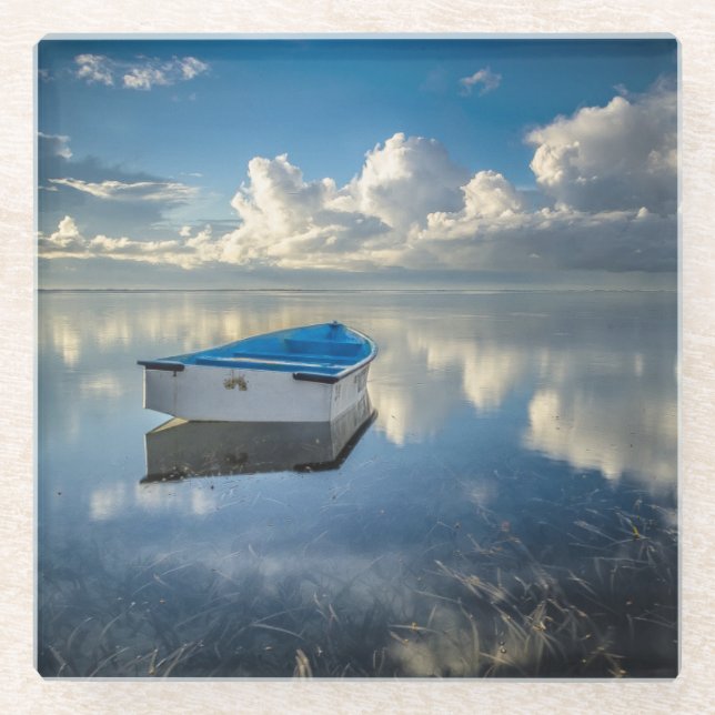 Posavasos De Vidrio Barco de fila en el agua (Anverso)