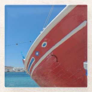 Posavasos De Vidrio Barco de pesca en el puerto de Mykonos en Cíclada