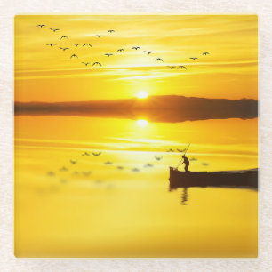 Posavasos De Vidrio Barco de pescador tradicional Sunrise