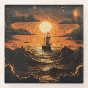 Posavasos De Vidrio Barco navegando por la noche