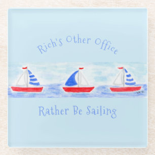 Posavasos De Vidrio Barcos acuáticos pintados a mano en lugar de naveg