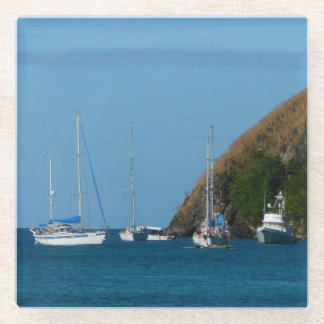 Posavasos De Vidrio Barcos de vela en la Bahía Blanco y Azul Náutico