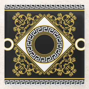 Posavasos De Vidrio Barroco dorado: Frontera negra griega