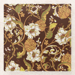 Posavasos De Vidrio Barroco floral vintage: magnolias, patrón rosa.