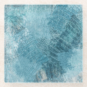 Posavasos De Vidrio Batik cocodrilo: Arte texturizado de tela