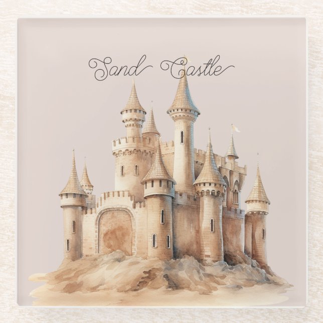 Posavasos De Vidrio Beach Cream Sand Castle (Anverso)