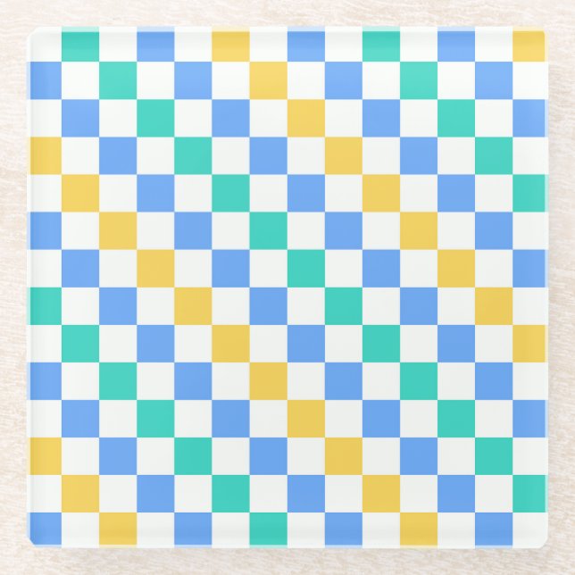 Posavasos De Vidrio Beach day diagonal checkerboard pattern (Anverso)