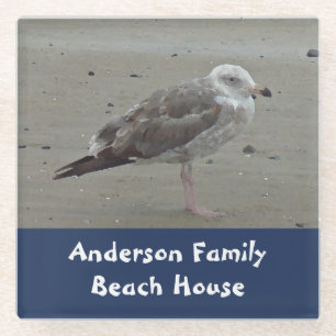 Posavasos De Vidrio Beach House Nombre Familia Gaviota Artística de Av