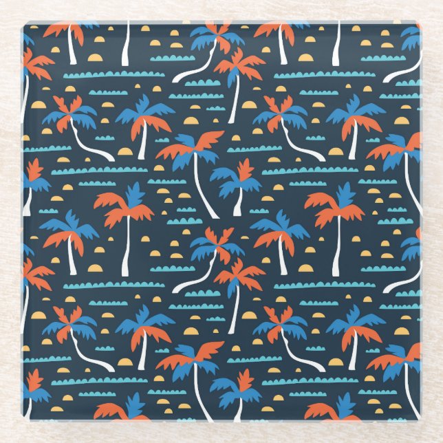 Posavasos De Vidrio Beach Vibes: Elegancia hawaiana vintage. (Anverso)