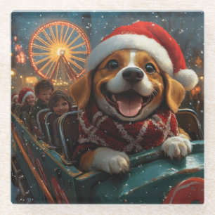 Posavasos De Vidrio Beagle Dog Roller Coaster Navidades